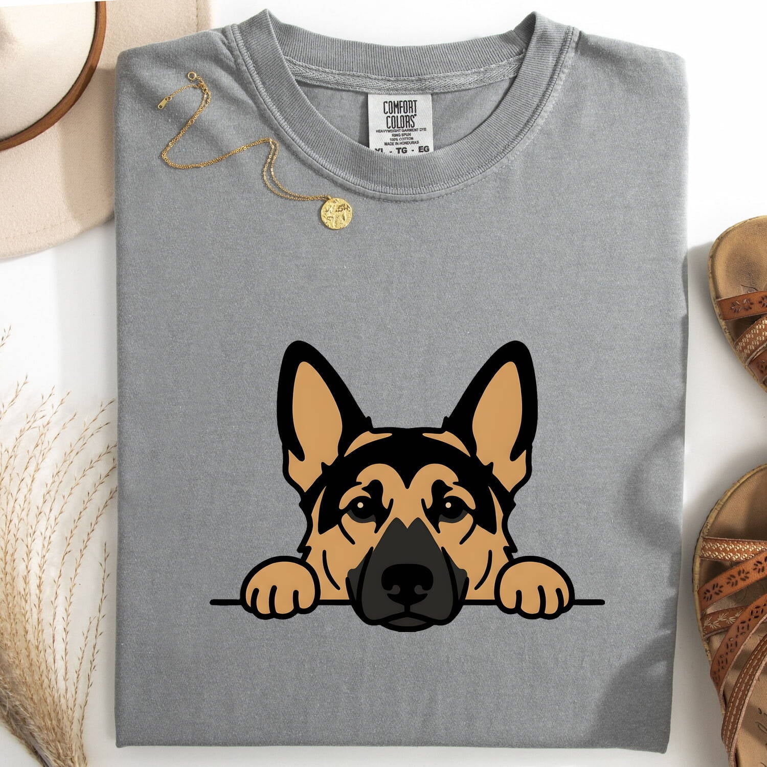 German Shepherd Shirt for Women – Funny Comic Simple Dog Paws Cartoon Graphic Tee