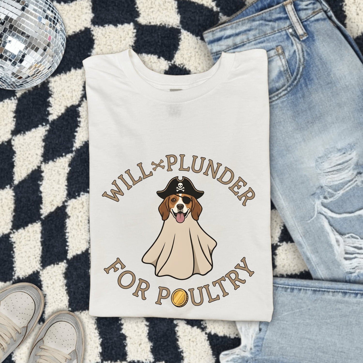 Pirate Dog Shirt for Women – Funny Hand Drawn Captain Hat Cartoon Graphic Tee