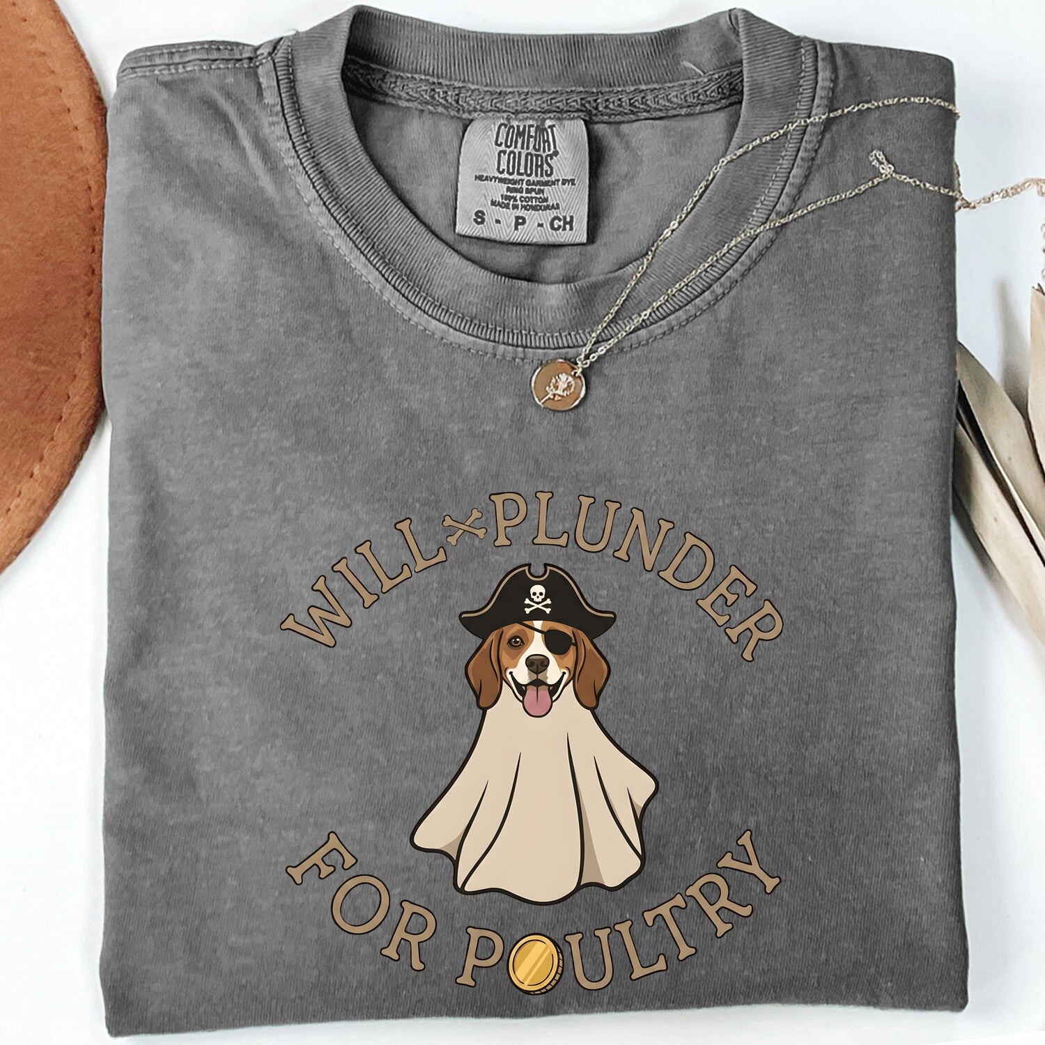 Pirate Dog Shirt for Women – Funny Hand Drawn Captain Hat Cartoon Graphic Tee