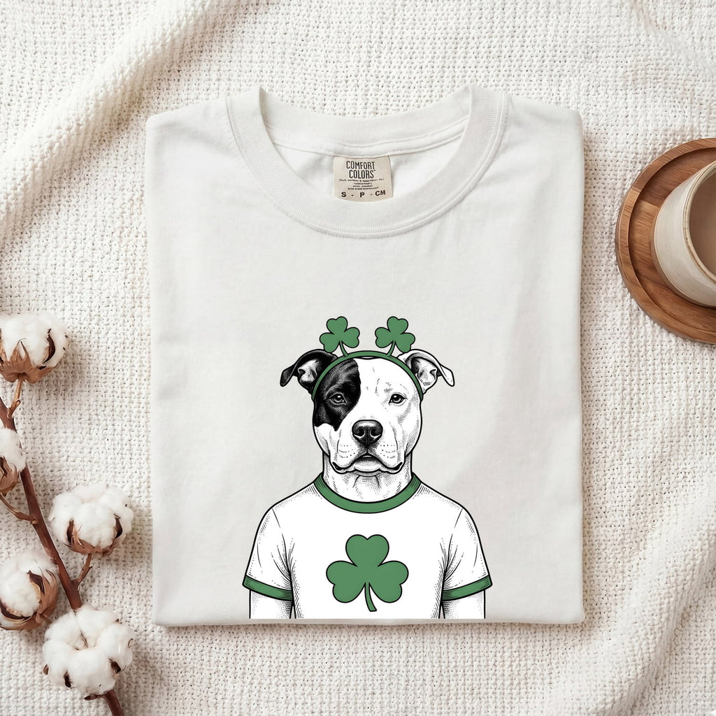 St. Patrick's Day Pitbull Shirt for Women – Vintage Hand Drawn Shamrock Dog Graphic Tee