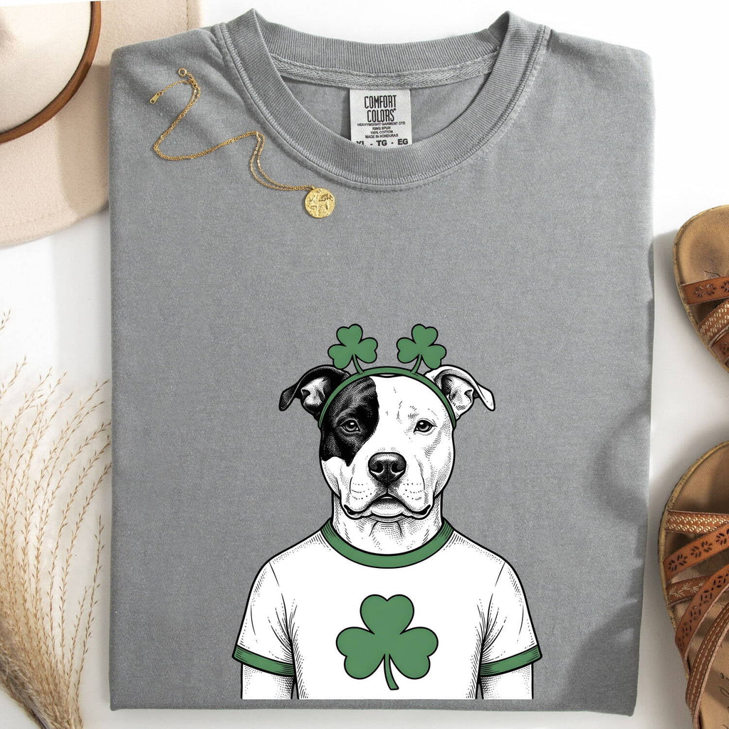 St. Patrick's Day Pitbull Shirt for Women – Vintage Hand Drawn Shamrock Dog Graphic Tee