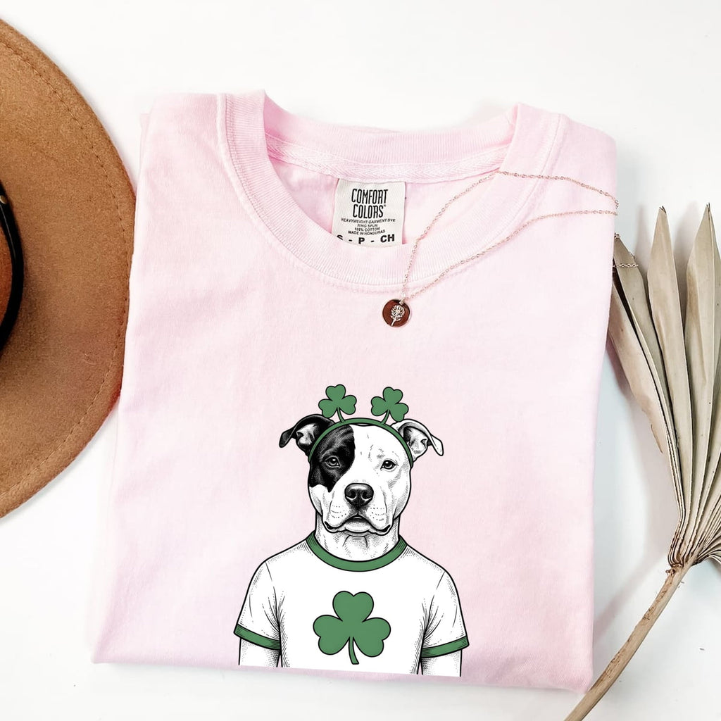 St. Patrick's Day Pitbull Shirt for Women – Vintage Hand Drawn Shamrock Dog Graphic Tee