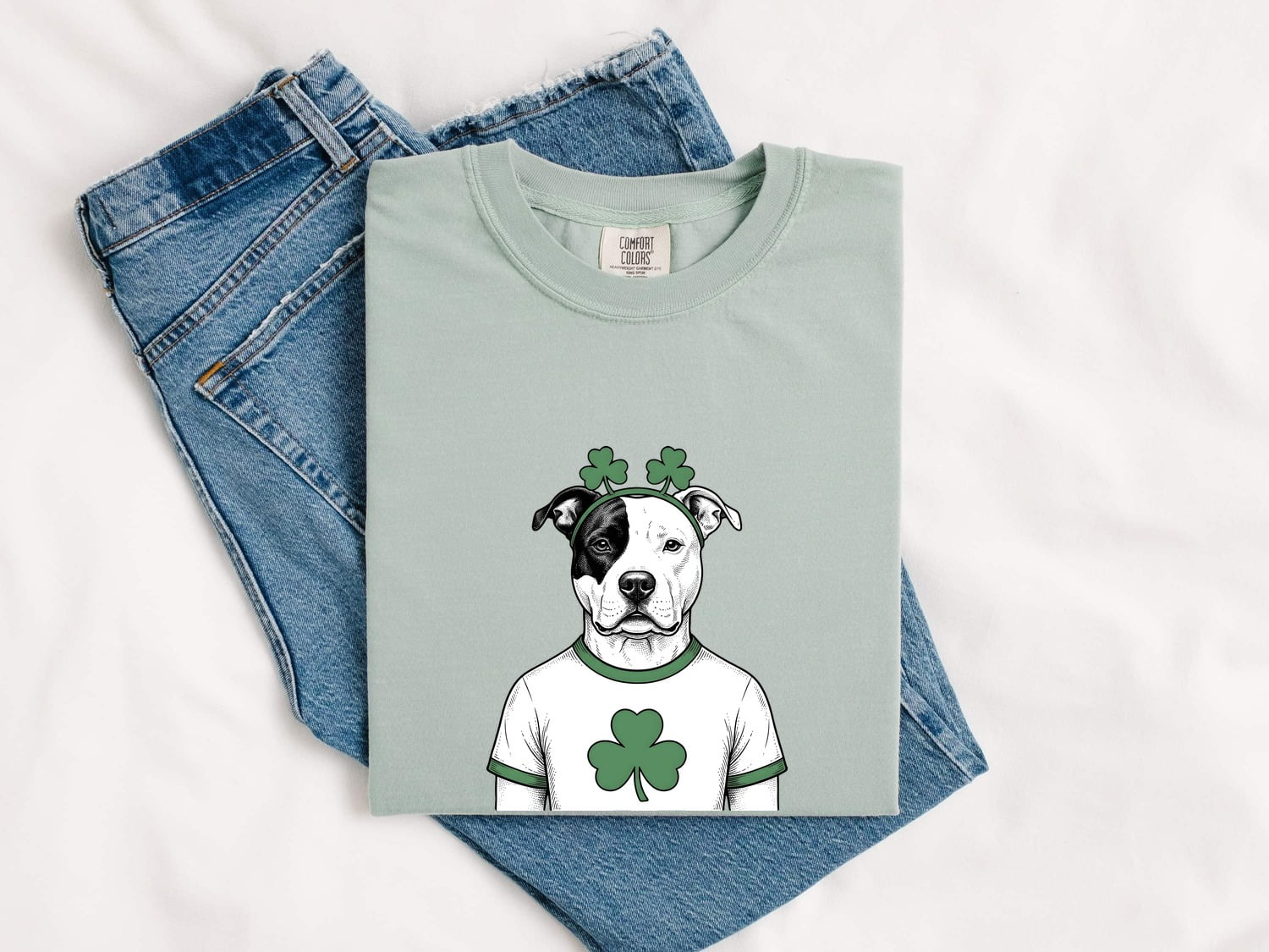 St. Patrick's Day Pitbull Shirt for Women – Vintage Hand Drawn Shamrock Dog Graphic Tee
