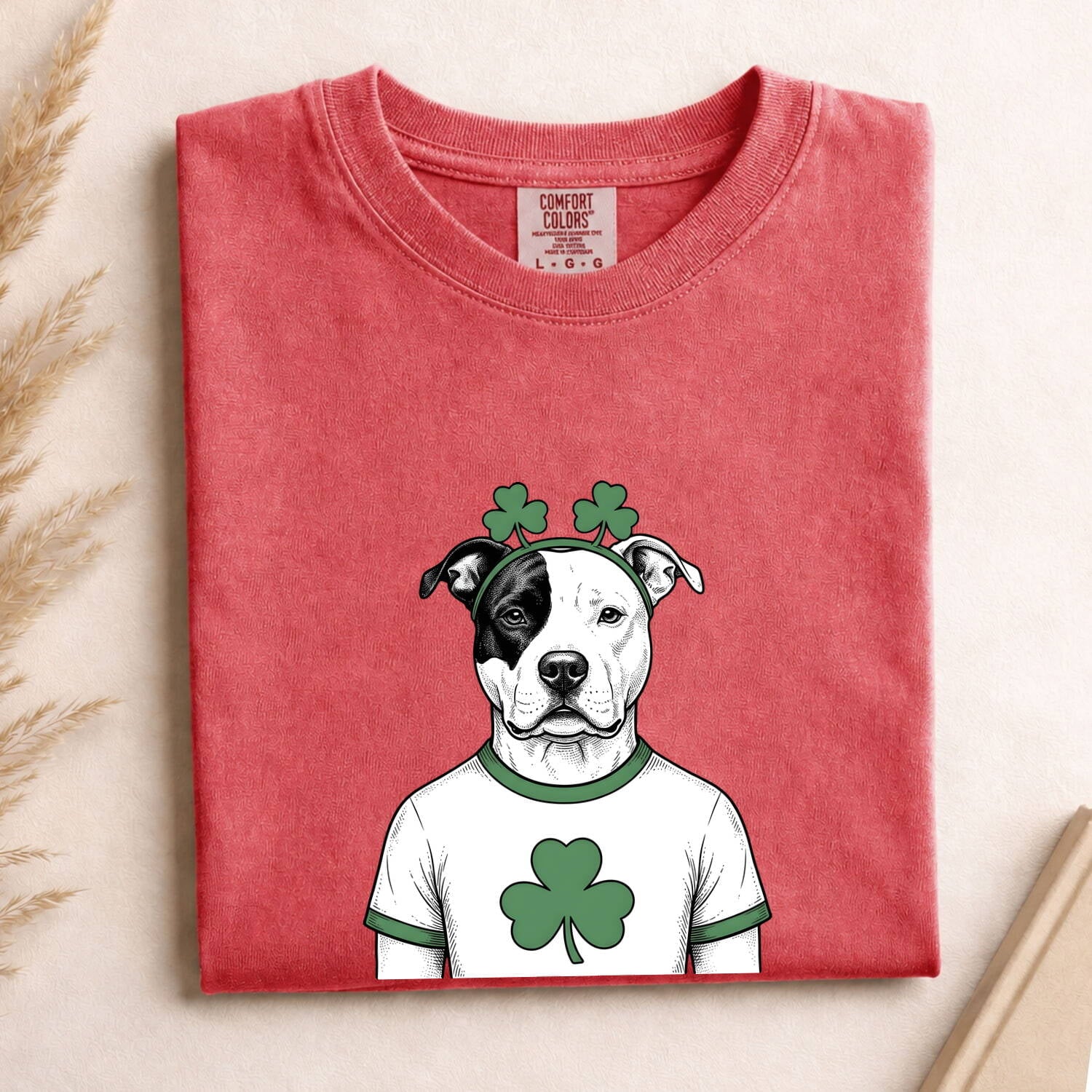 St. Patrick's Day Pitbull Shirt for Women – Vintage Hand Drawn Shamrock Dog Graphic Tee
