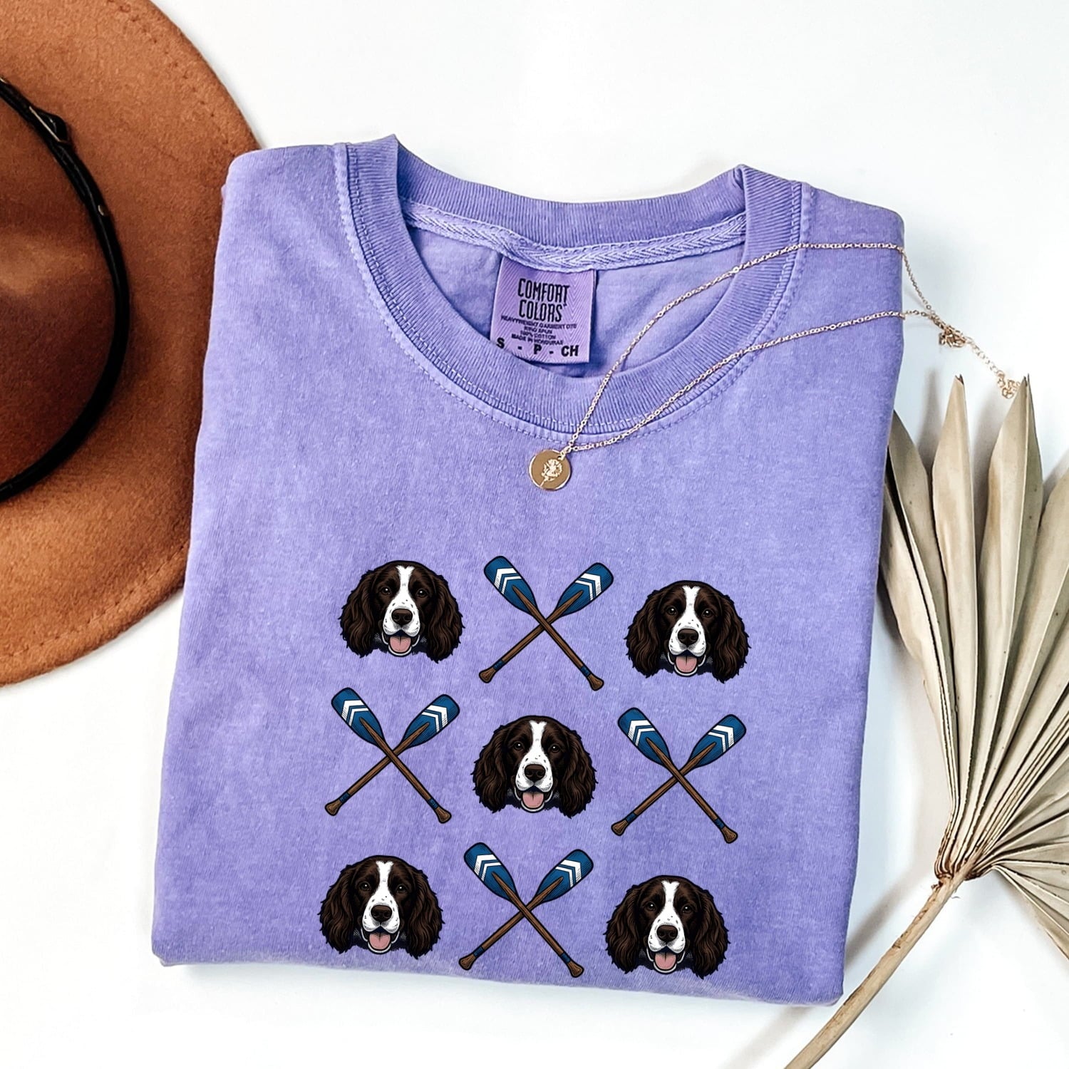 Springer Spaniel Shirt for Women – Vintage Sailing Hand Drawn Crossed Paddles Graphic Tee