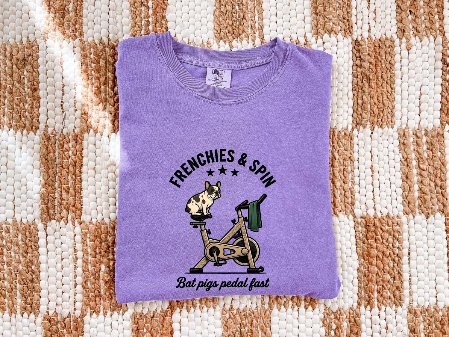 French Bulldog Shirt for Women – Funny Fitness Stationary Bike Caricature Graphic Tee
