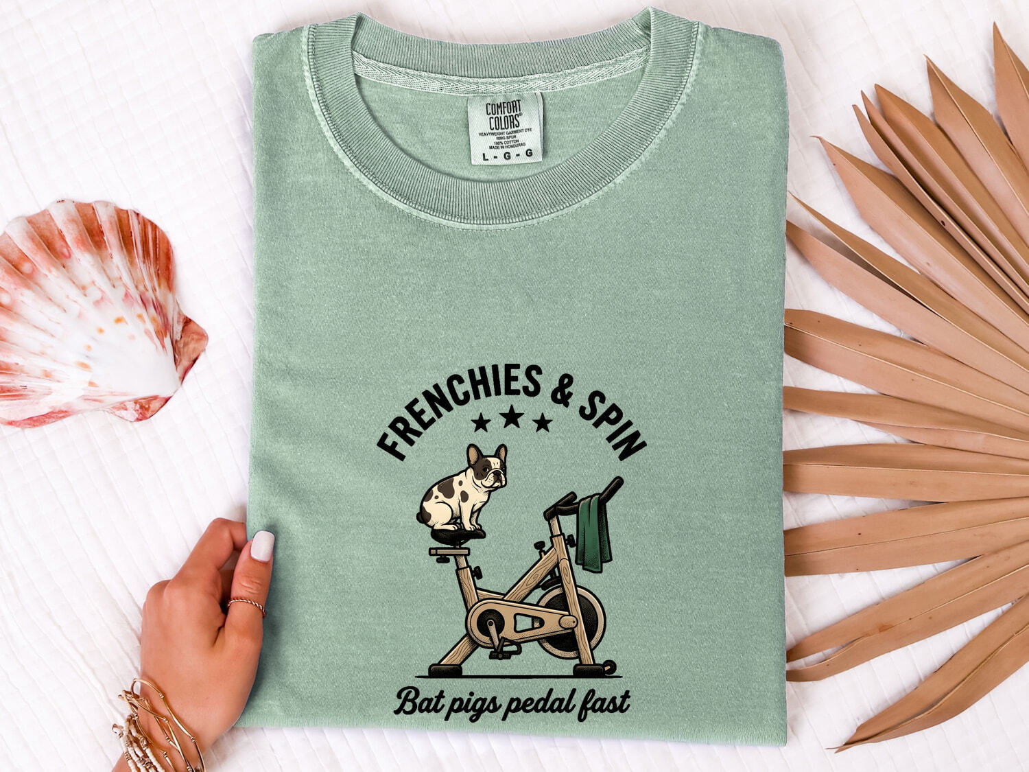 French Bulldog Shirt for Women – Funny Fitness Stationary Bike Caricature Graphic Tee
