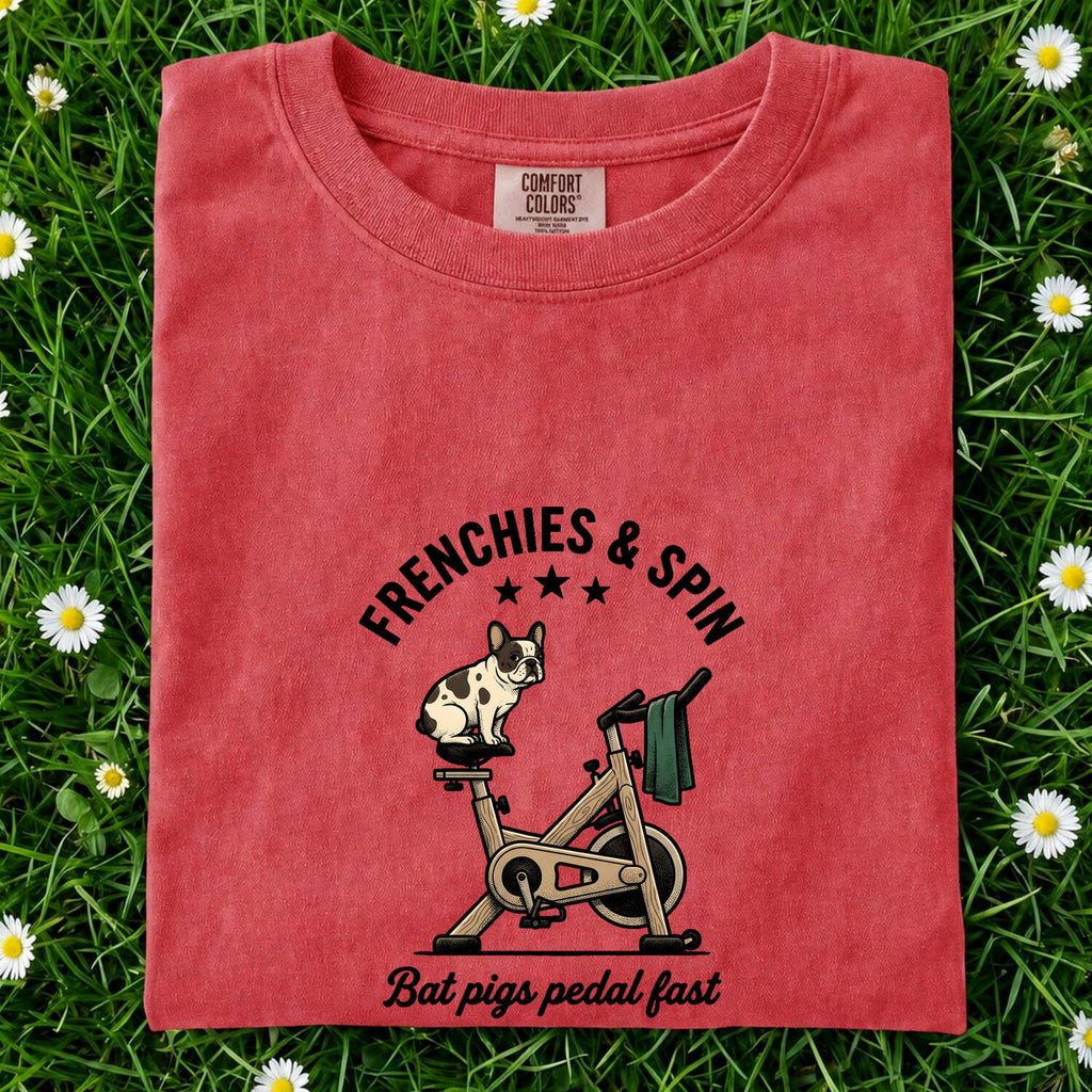 French Bulldog Shirt for Women – Funny Fitness Stationary Bike Caricature Graphic Tee