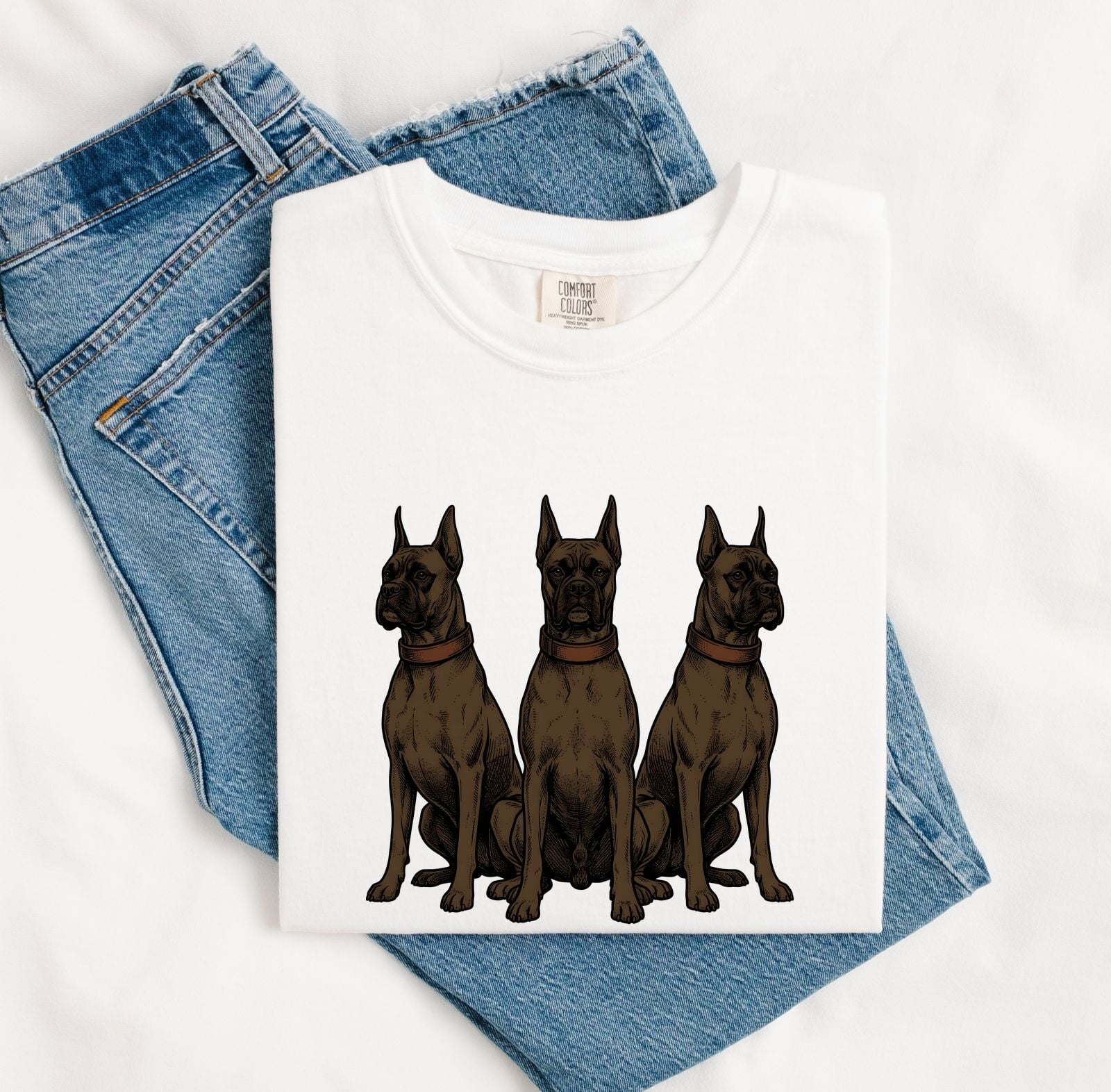 Boxer Dog Shirt for Women – Illustrated Line Art Group Doodle Collar Graphic Tee