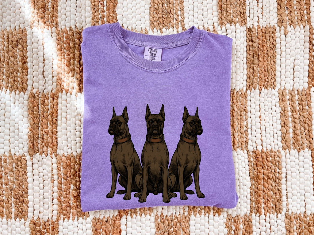 Boxer Dog Shirt for Women – Illustrated Line Art Group Doodle Collar Graphic Tee