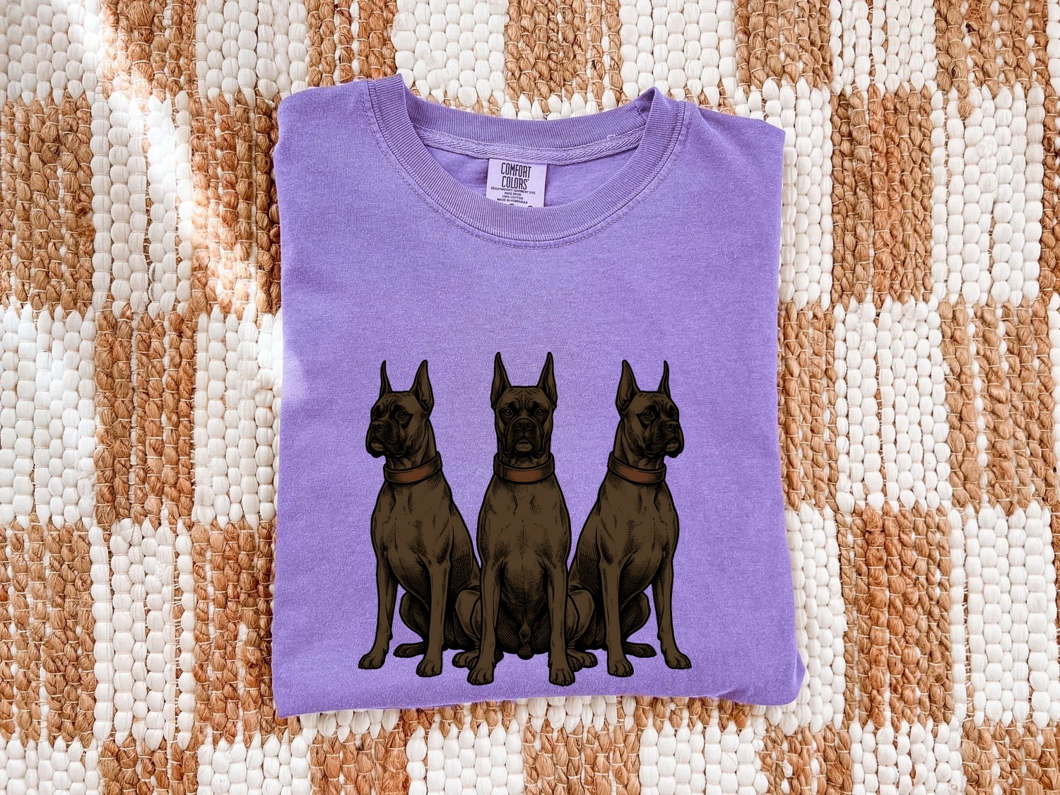 Boxer Dog Shirt for Women – Illustrated Line Art Group Doodle Collar Graphic Tee