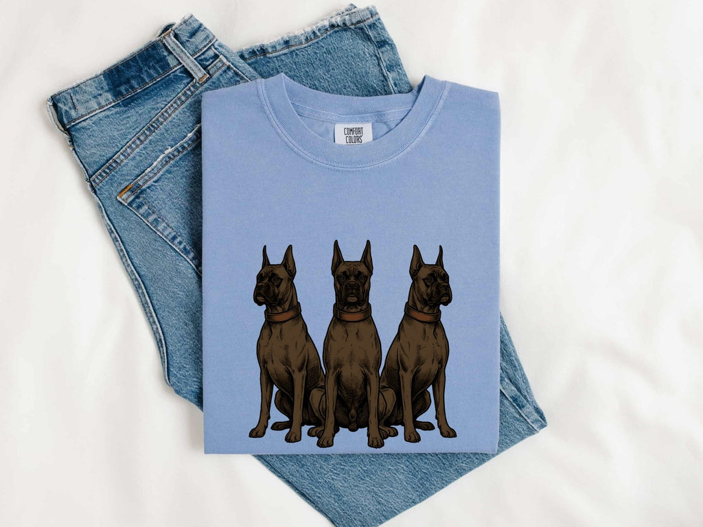 Boxer Dog Shirt for Women – Illustrated Line Art Group Doodle Collar Graphic Tee