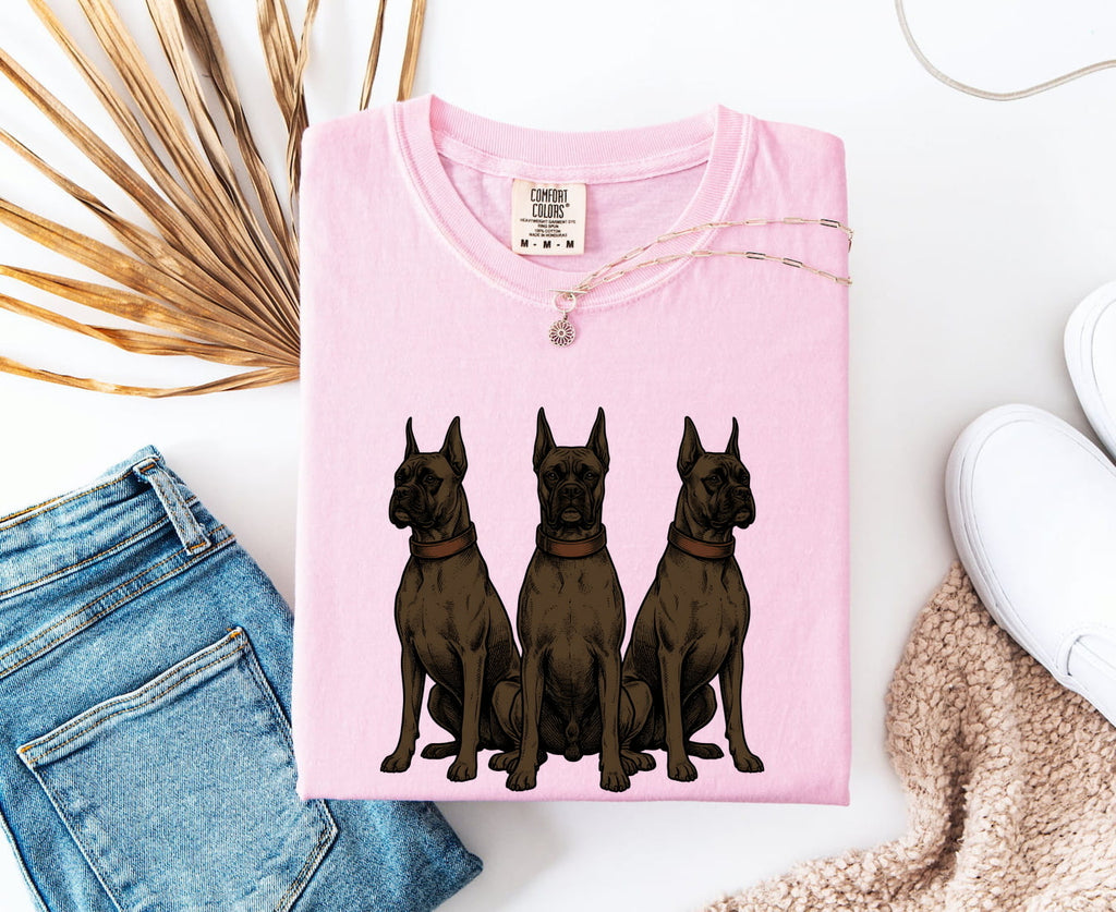 Boxer Dog Shirt for Women – Illustrated Line Art Group Doodle Collar Graphic Tee