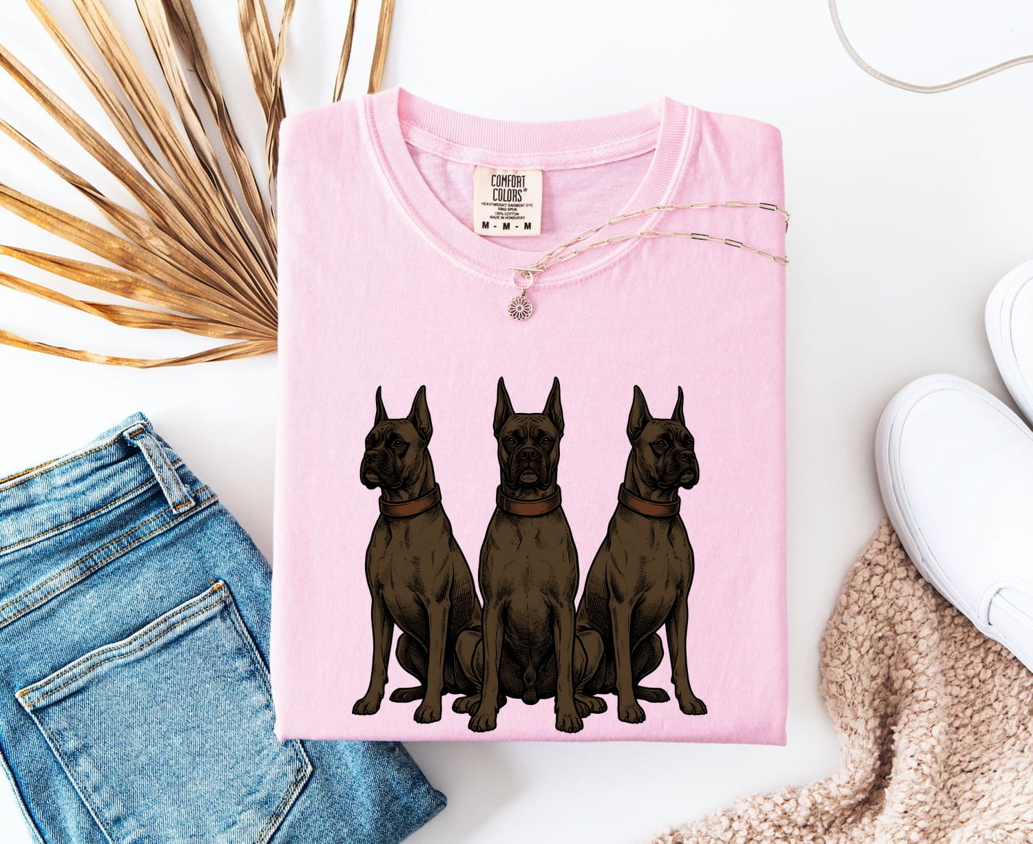 Boxer Dog Shirt for Women – Illustrated Line Art Group Doodle Collar Graphic Tee