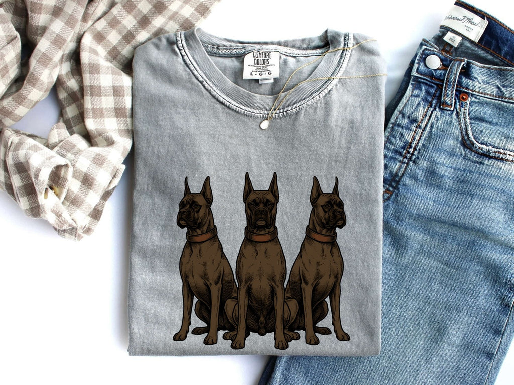 Boxer Dog Shirt for Women – Illustrated Line Art Group Doodle Collar Graphic Tee
