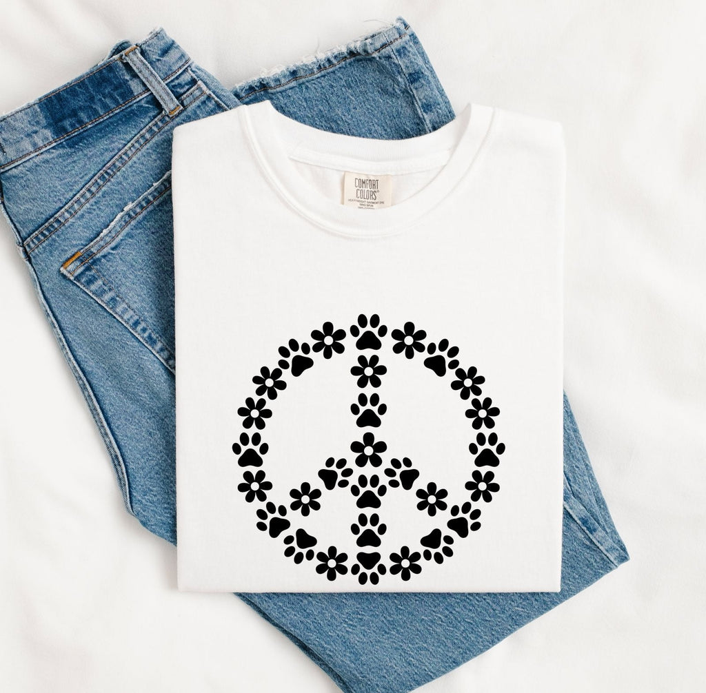 Dog Paw Peace Sign Shirt for Women – Boho Tribal Hippie Daisy Graphic Tee