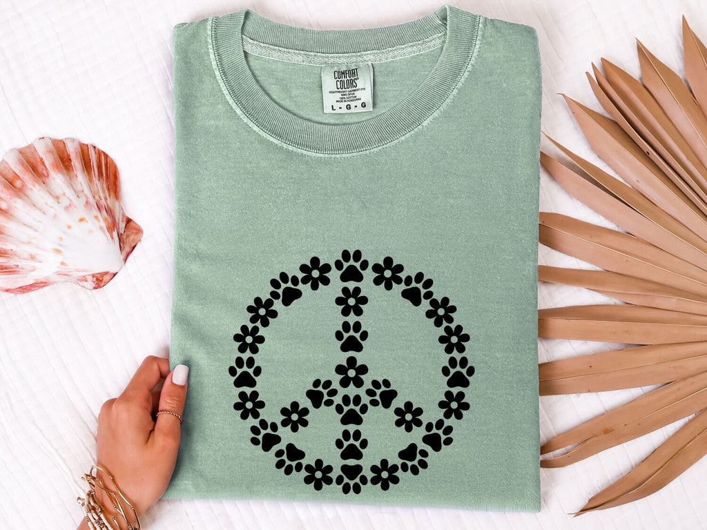 Dog Paw Peace Sign Shirt for Women – Boho Tribal Hippie Daisy Graphic Tee