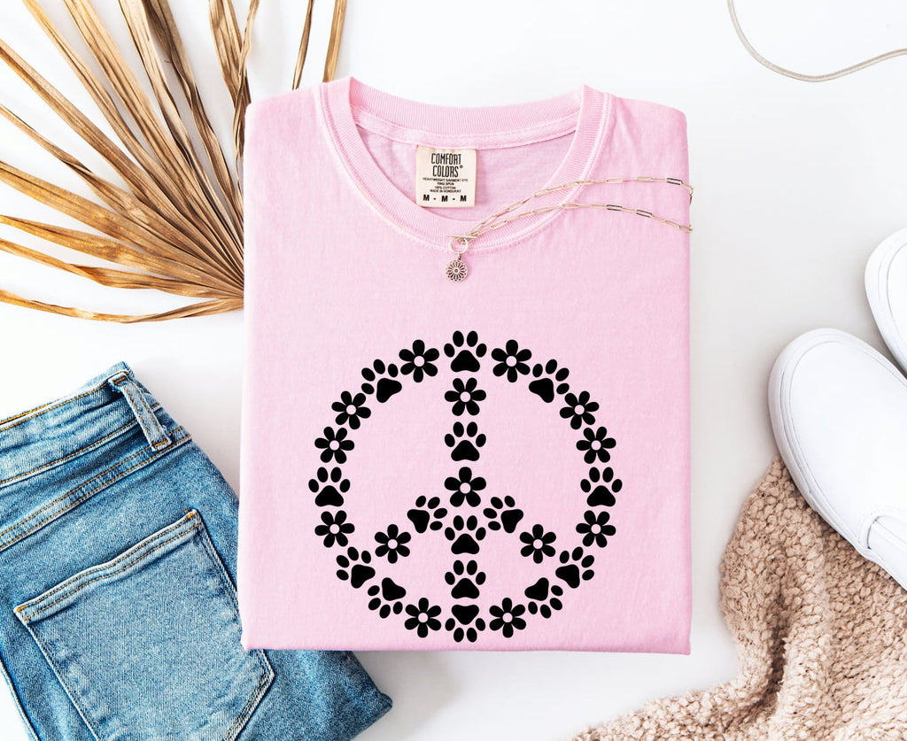Dog Paw Peace Sign Shirt for Women – Boho Tribal Hippie Daisy Graphic Tee