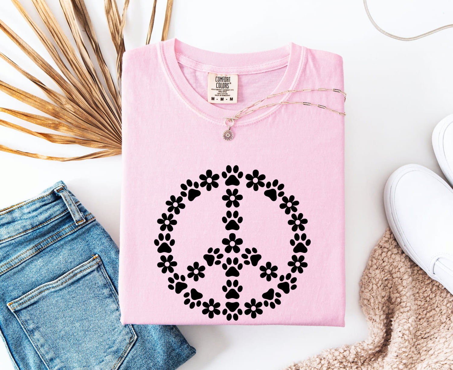 Dog Paw Peace Sign Shirt for Women – Boho Tribal Hippie Daisy Graphic Tee