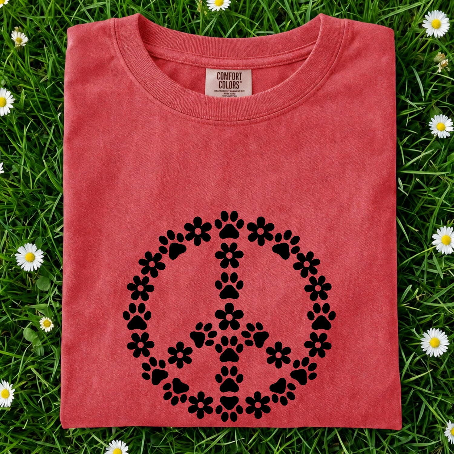 Dog Paw Peace Sign Shirt for Women – Boho Tribal Hippie Daisy Graphic Tee