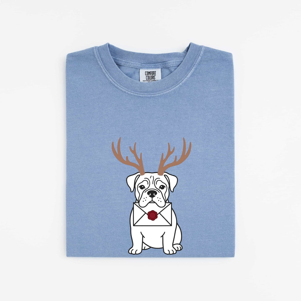 Christmas Bulldog Shirt for Women – Reindeer Minimalist Cartoon Holiday Graphic Tee
