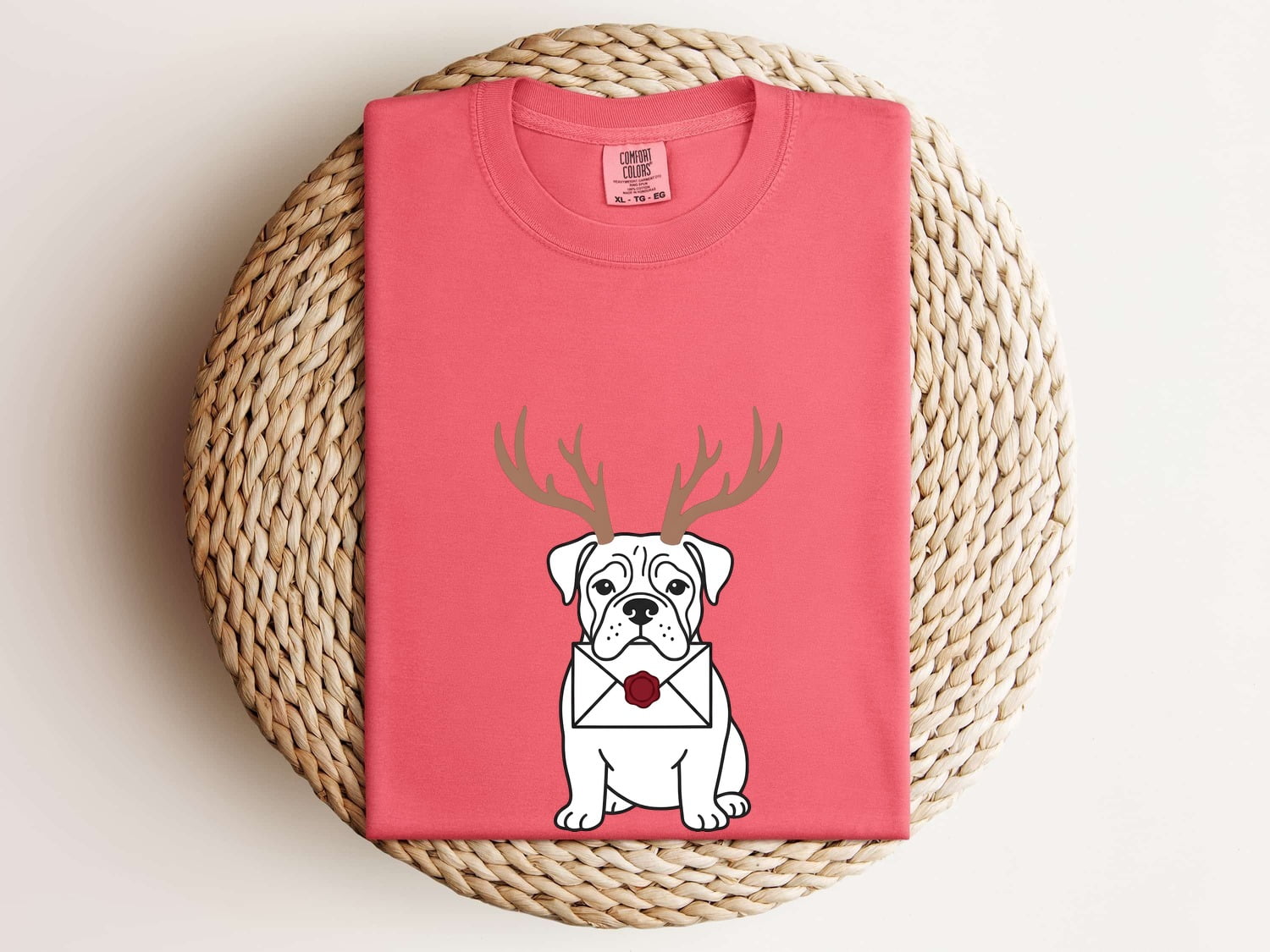 Christmas Bulldog Shirt for Women – Reindeer Minimalist Cartoon Holiday Graphic Tee