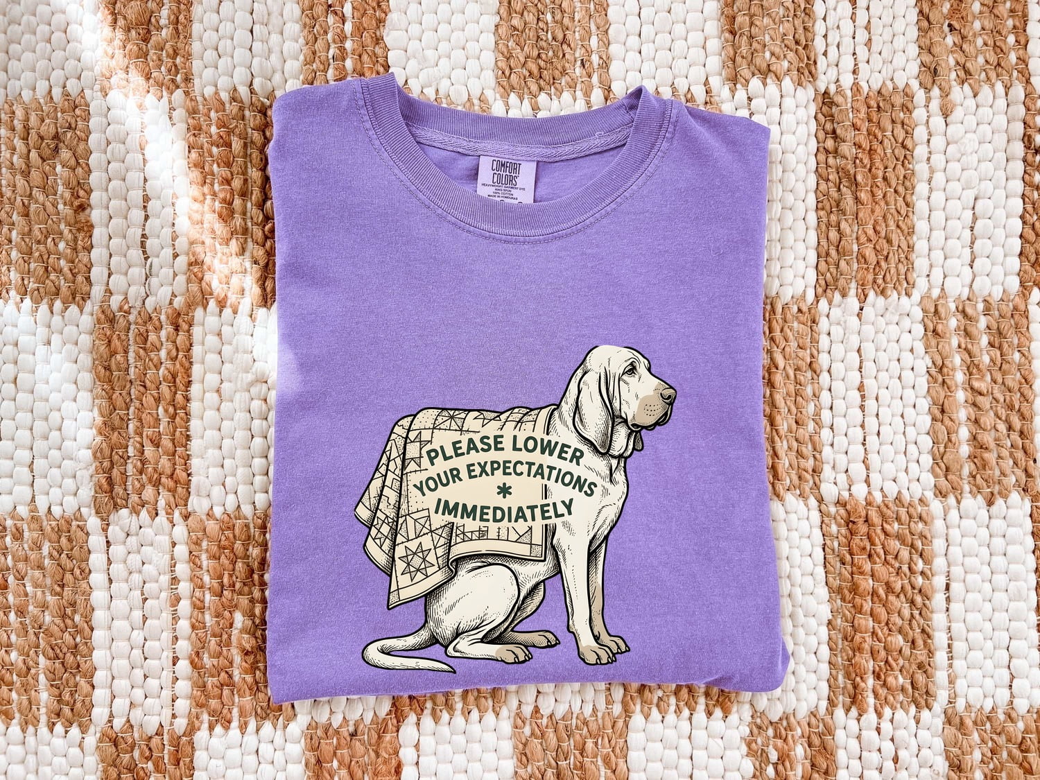 Puppy Shirt for Women – Funny Retro Patchwork Blanket Sketch Dog Graphic Tee