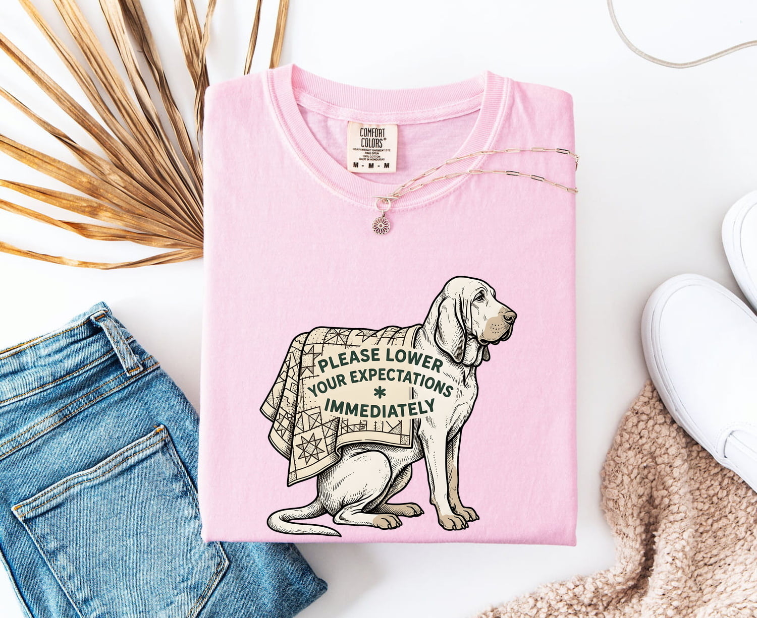 Puppy Shirt for Women – Funny Retro Patchwork Blanket Sketch Dog Graphic Tee