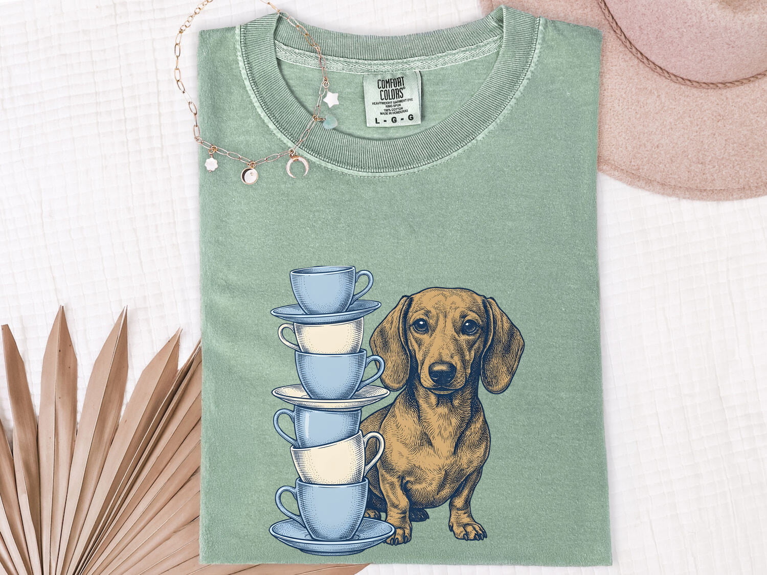 Dachshund Shirt for Women – Hand Drawn Tea Cup Comic Wiener Dog Graphic Tee