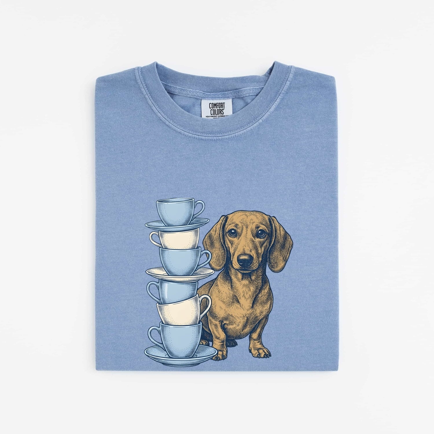Dachshund Shirt for Women – Hand Drawn Tea Cup Comic Wiener Dog Graphic Tee