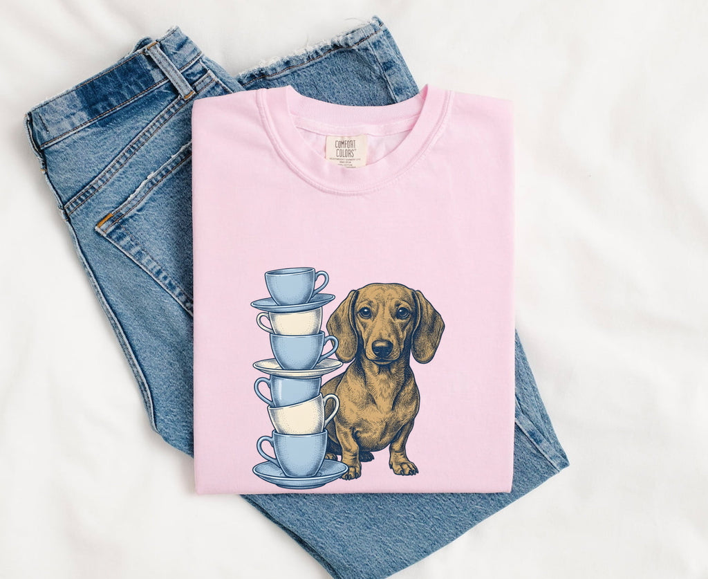 Dachshund Shirt for Women – Hand Drawn Tea Cup Comic Wiener Dog Graphic Tee
