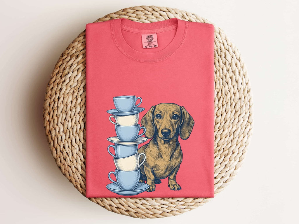 Dachshund Shirt for Women – Hand Drawn Tea Cup Comic Wiener Dog Graphic Tee