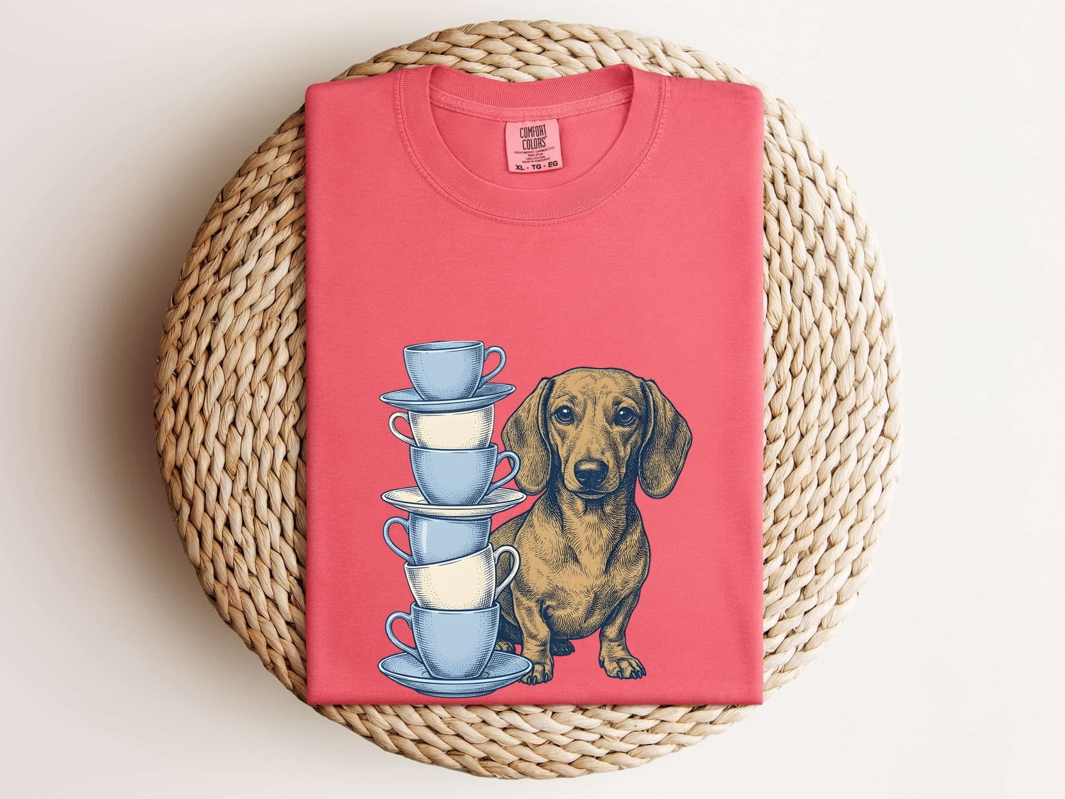 Dachshund Shirt for Women – Hand Drawn Tea Cup Comic Wiener Dog Graphic Tee