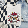Christmas Bulldog Shirt for Women – Funny Santa Hat Cartoon Dog Graphic Tee