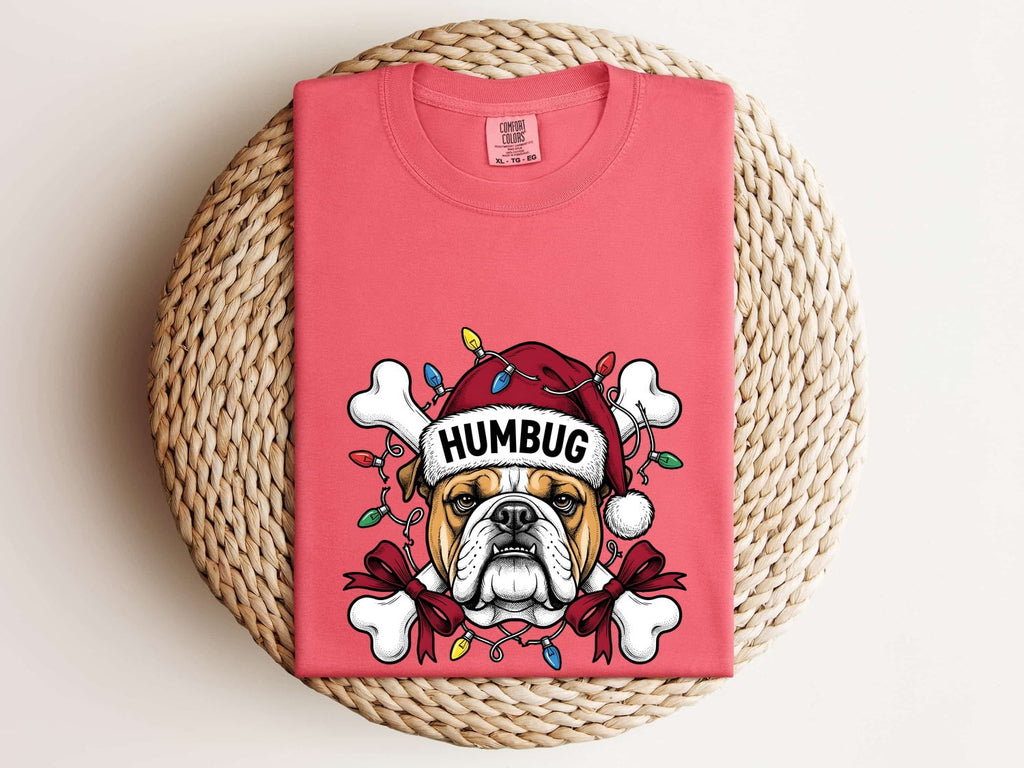 Christmas Bulldog Shirt for Women – Funny Santa Hat Cartoon Dog Graphic Tee