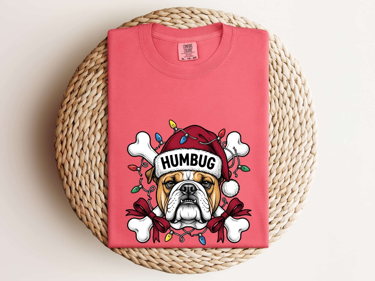 Christmas Bulldog Shirt for Women – Funny Santa Hat Cartoon Dog Graphic Tee