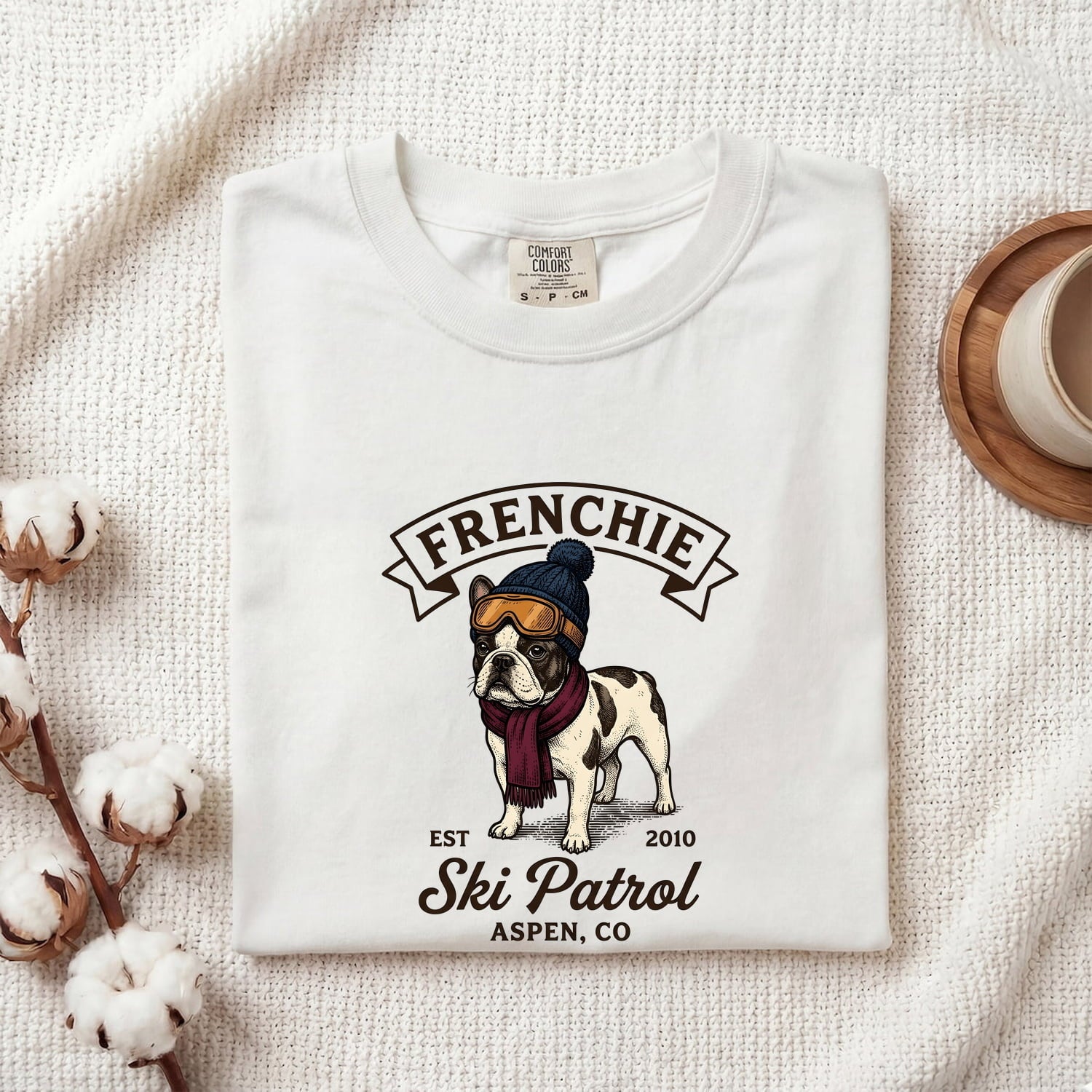 French Bulldog Shirt for Women – Vintage Distressed Frosty Ski Doodle Dog Graphic Tee