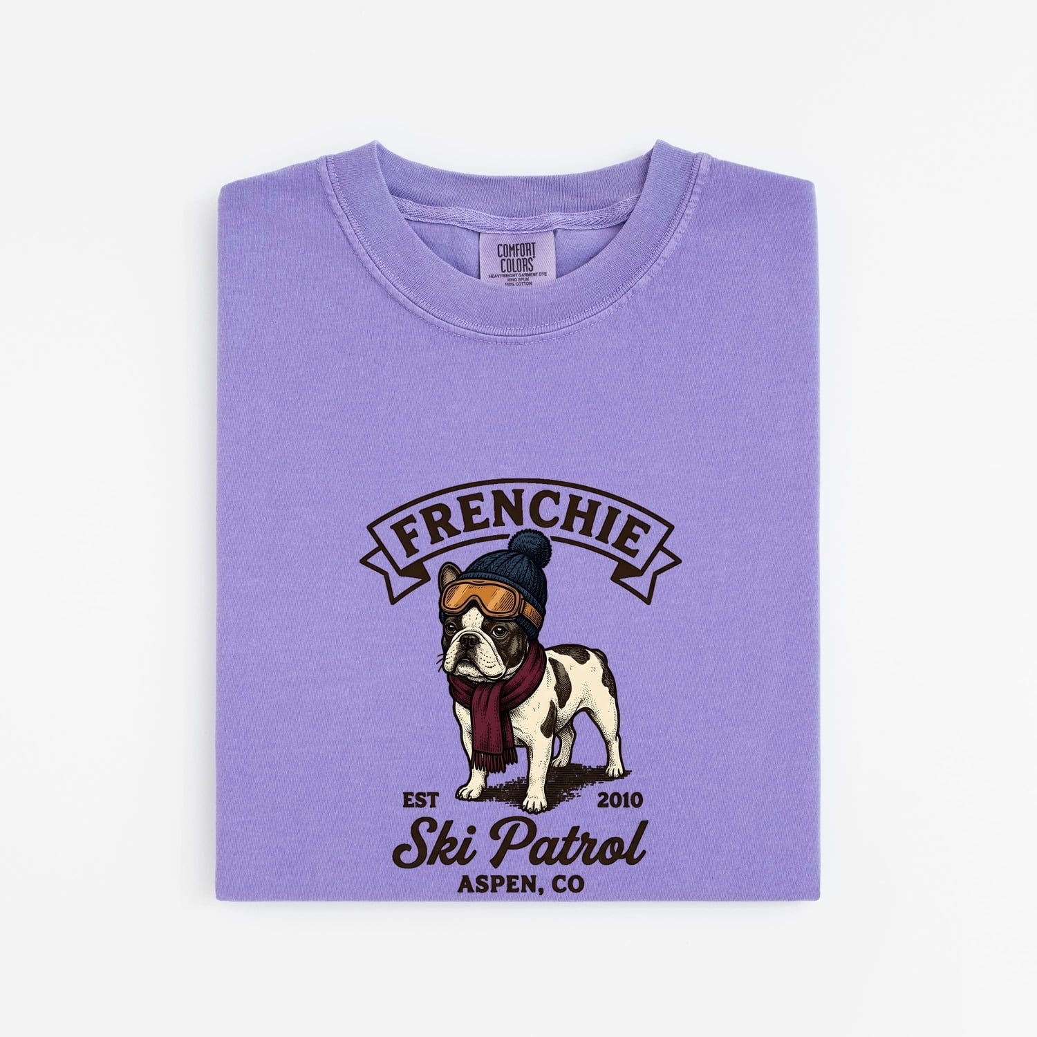 French Bulldog Shirt for Women – Vintage Distressed Frosty Ski Doodle Dog Graphic Tee