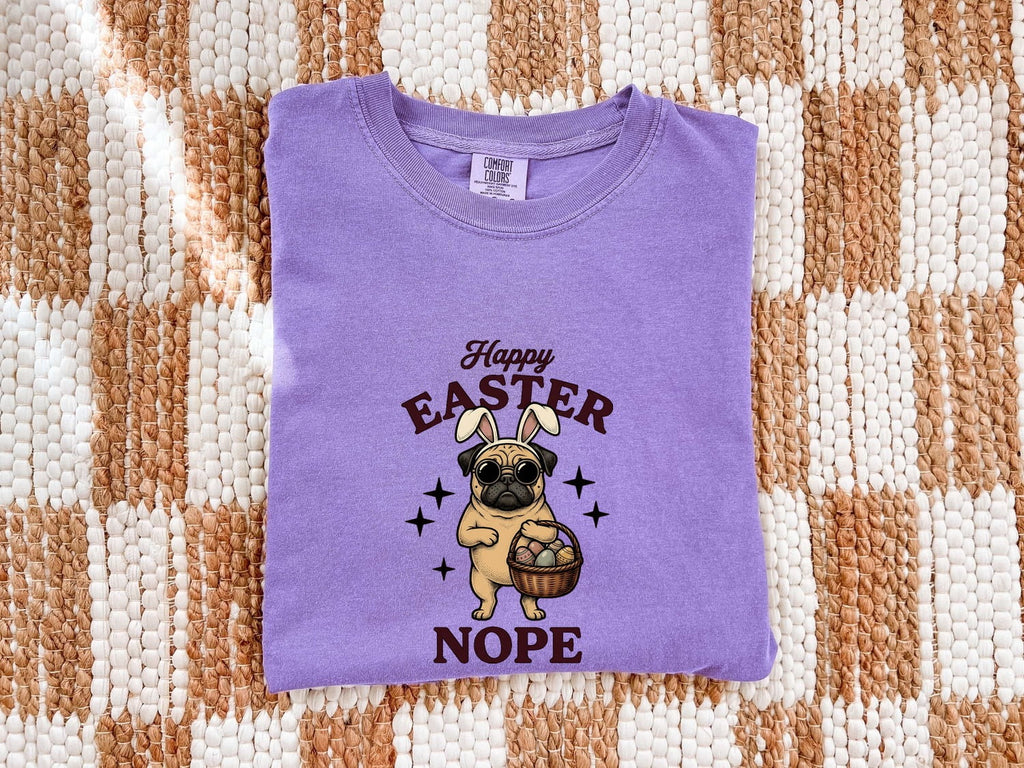 Easter Pug Shirt for Women – Retro Bunny Ears Cartoon Dog Graphic Tee