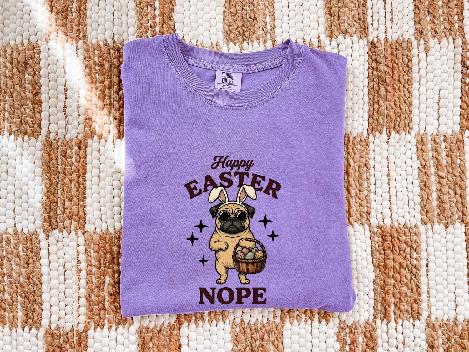 Easter Pug Shirt for Women – Retro Bunny Ears Cartoon Dog Graphic Tee