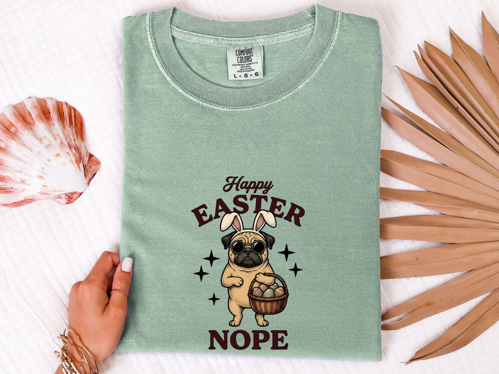 Easter Pug Shirt for Women – Retro Bunny Ears Cartoon Dog Graphic Tee