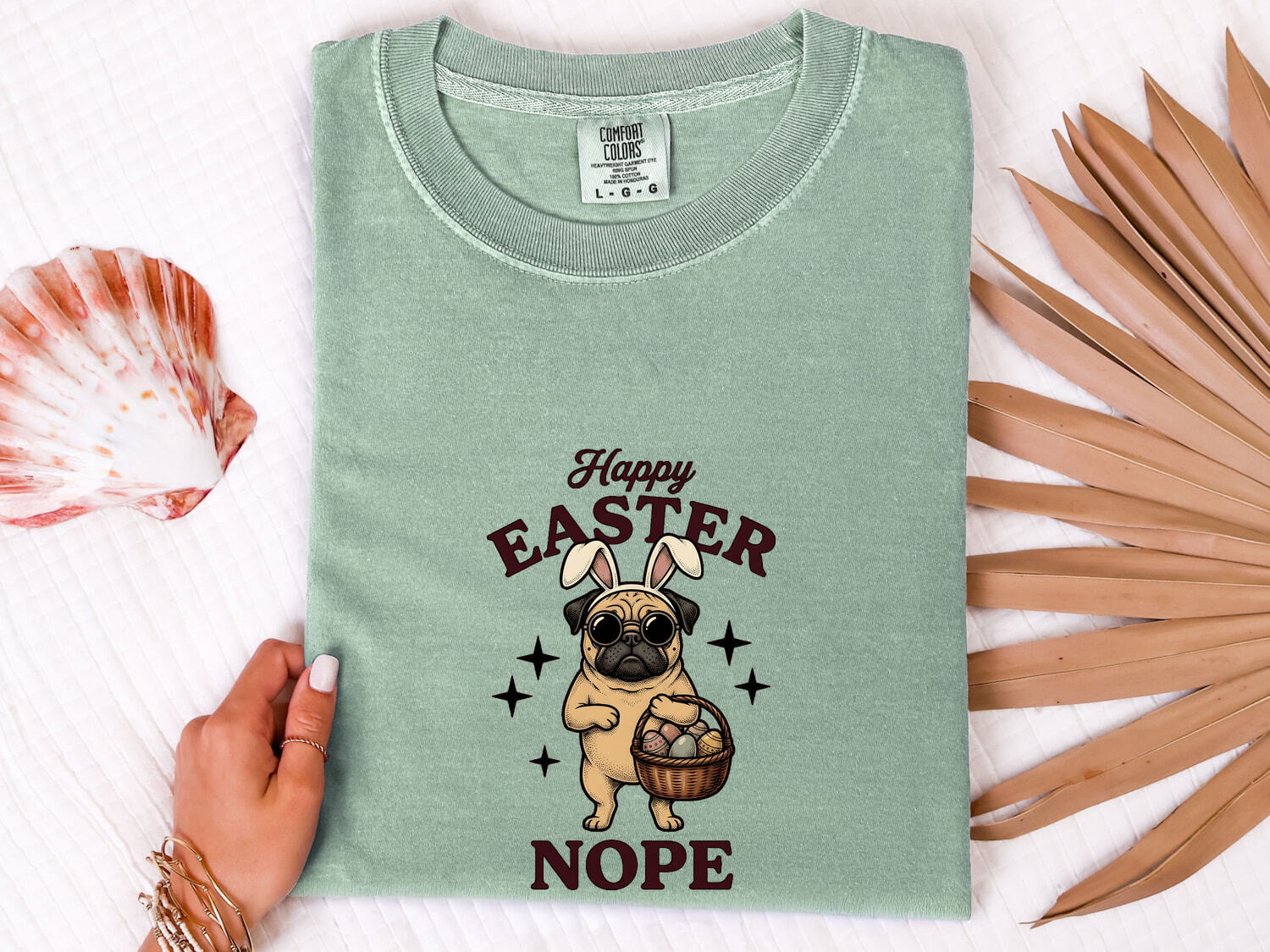 Easter Pug Shirt for Women – Retro Bunny Ears Cartoon Dog Graphic Tee
