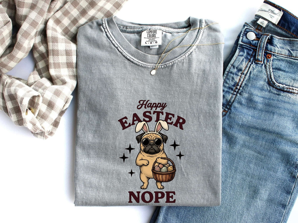 Easter Pug Shirt for Women – Retro Bunny Ears Cartoon Dog Graphic Tee