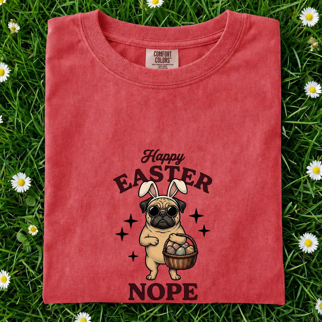 Easter Pug Shirt for Women – Retro Bunny Ears Cartoon Dog Graphic Tee