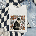 Cat Shirt for Women – Rustic Wilderness Doodle Maple Leaves Outdoor Kitty Graphic Tee