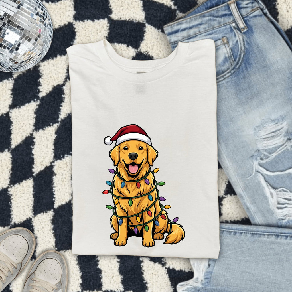 Christmas Golden Retriever Shirt for Women – Funny Hand Drawn Cartoon Holiday Dog Graphic Tee