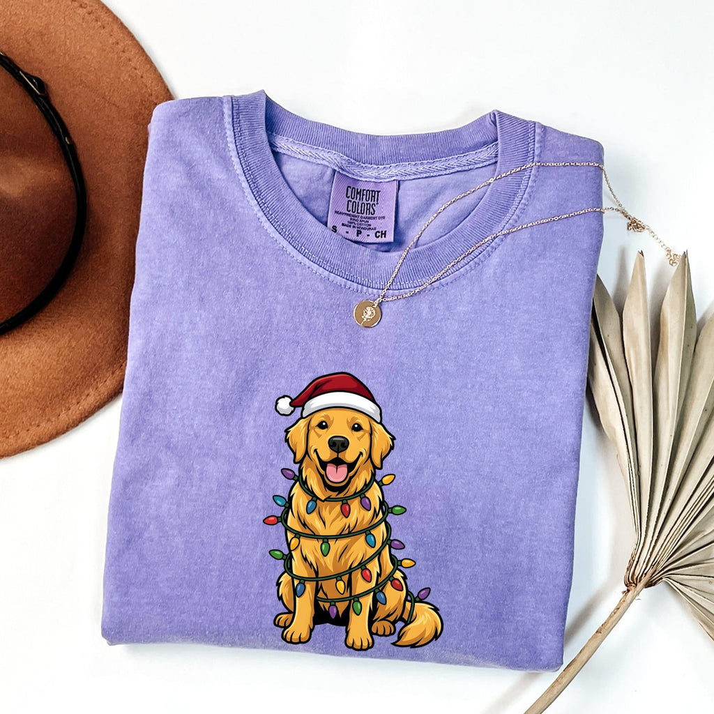 Christmas Golden Retriever Shirt for Women – Funny Hand Drawn Cartoon Holiday Dog Graphic Tee