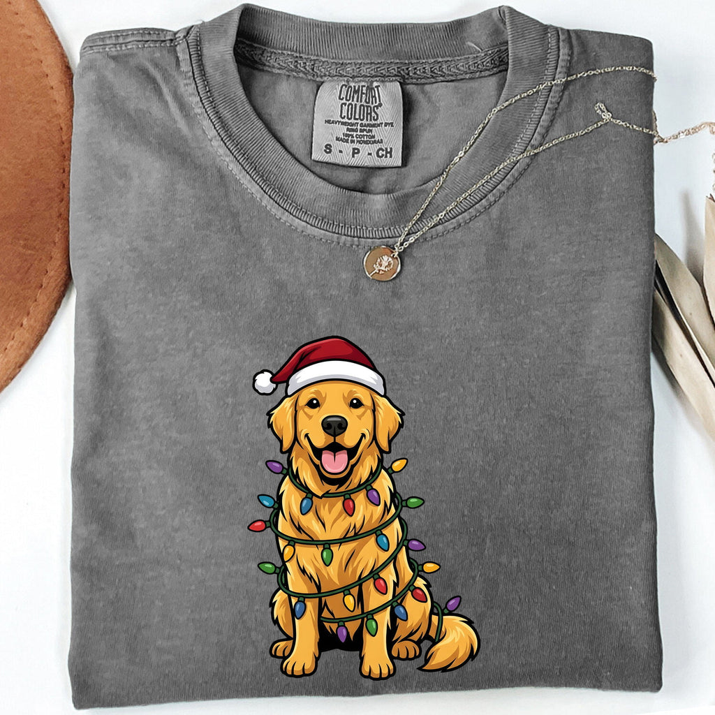 Christmas Golden Retriever Shirt for Women – Funny Hand Drawn Cartoon Holiday Dog Graphic Tee