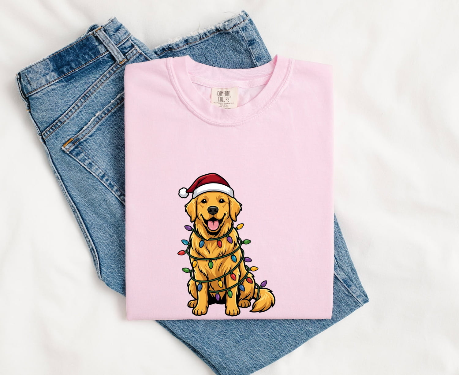 Christmas Golden Retriever Shirt for Women – Funny Hand Drawn Cartoon Holiday Dog Graphic Tee