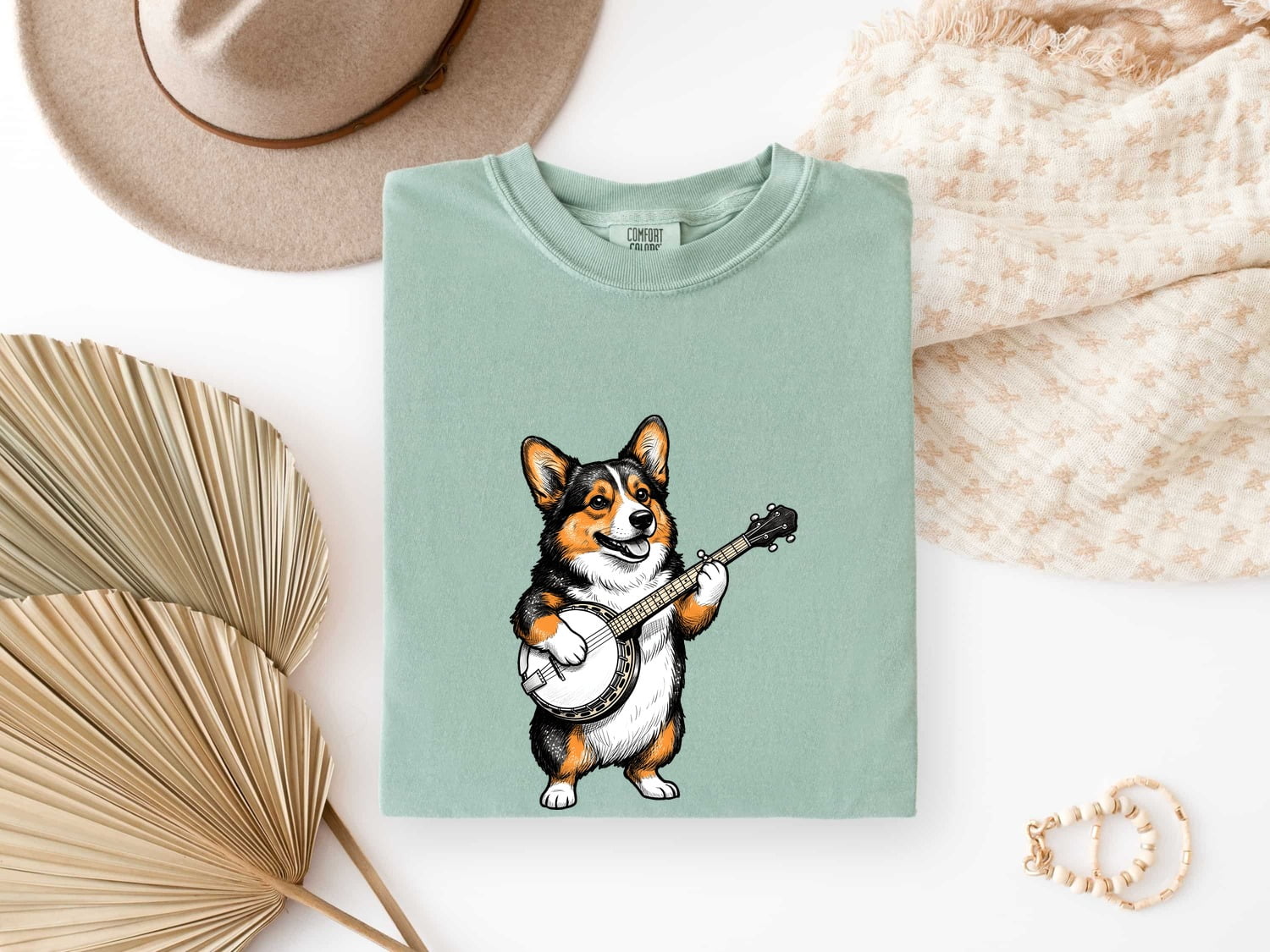 Corgi Banjo Shirt for Women – Hand Drawn Vintage Musical Pembroke Welsh Dog Graphic Tee
